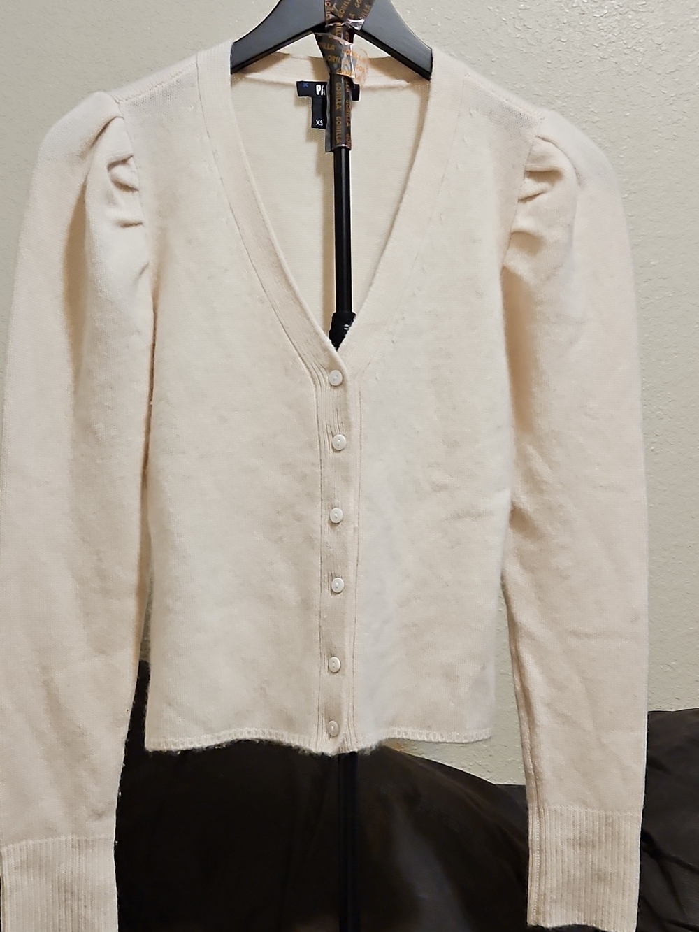 PAIGE Cream Puff Sleeve V-Neck Button Cardigan